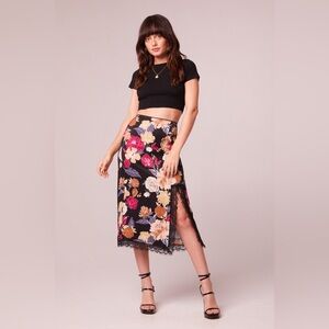 Band Of The Free LILOU BLACK FLORAL LACE SLIP MIDI SKIRT